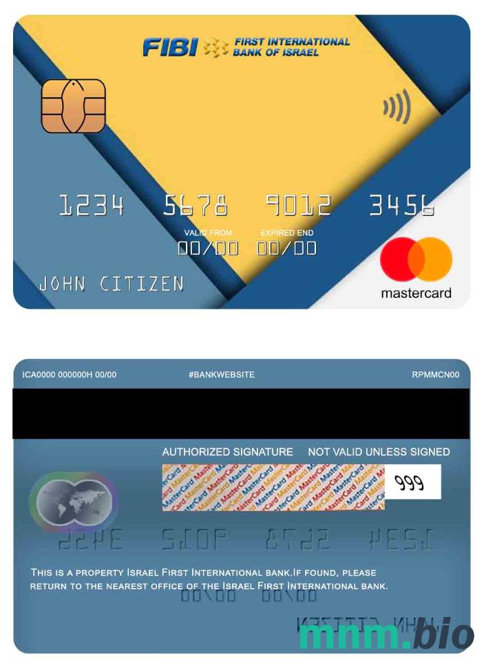 Israel First International Bank przykład karty mastercard w formacie PSD